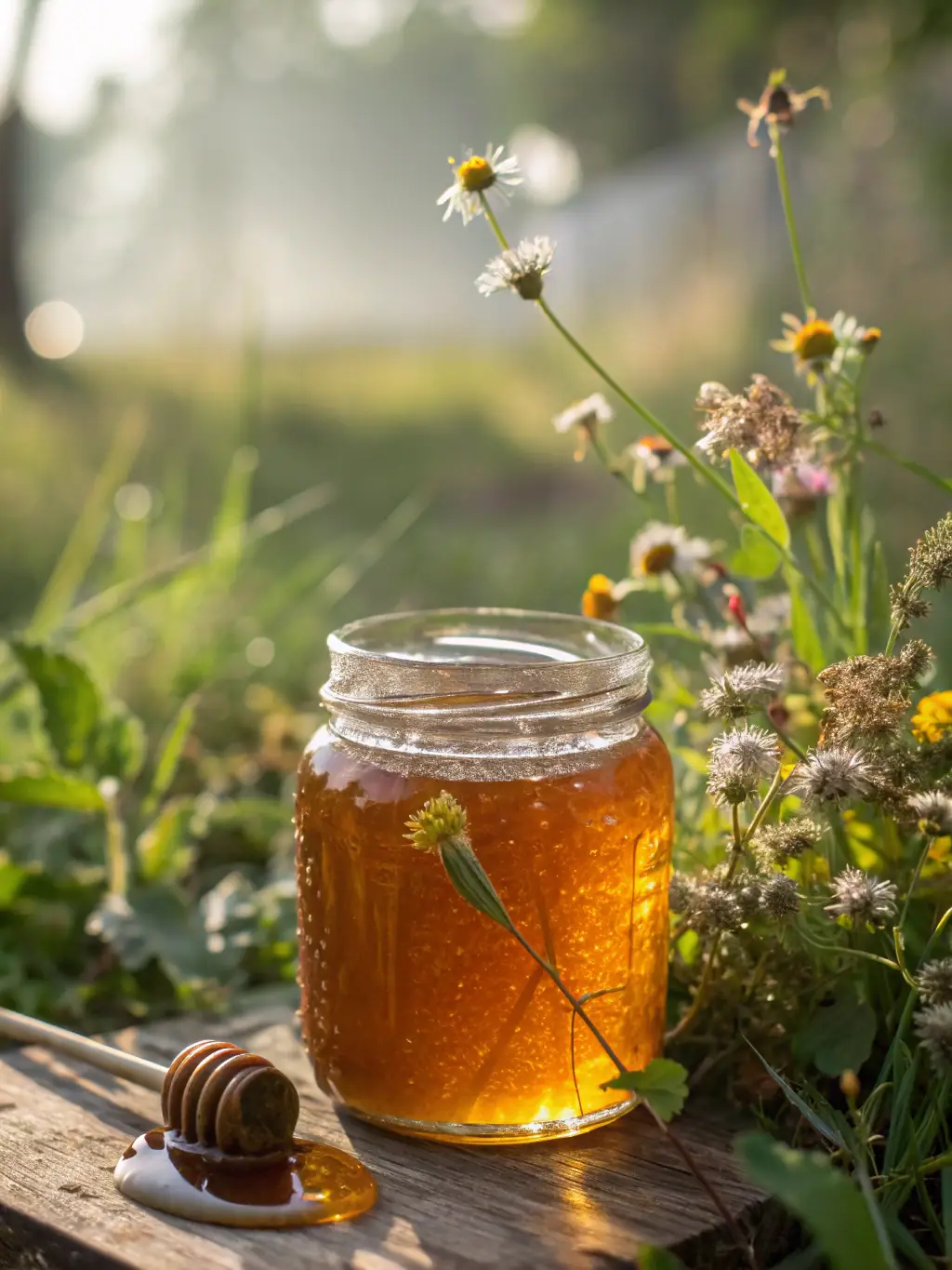 A close-up shot of WBACS's raw honey, showcasing its rich color and texture, with a focus on its natural and unprocessed state.